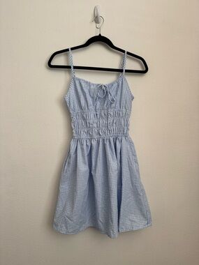 Light Blue Gingham Smocked Sundress - Sleeveless Mini